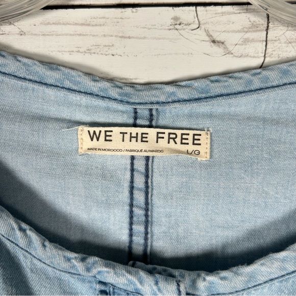 Free People Denim Dreaming Round Neck Pullover Oversized Shirt L NWT $148 - Picture 6 of 14